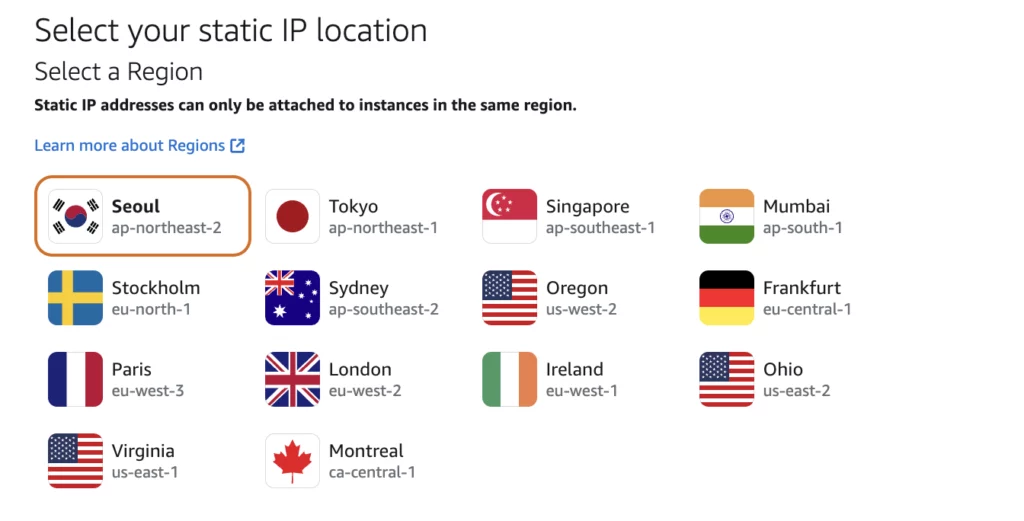 select static ip location